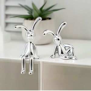 Silver Bunny Figurine - Modern Home Accent 2 Pc Set